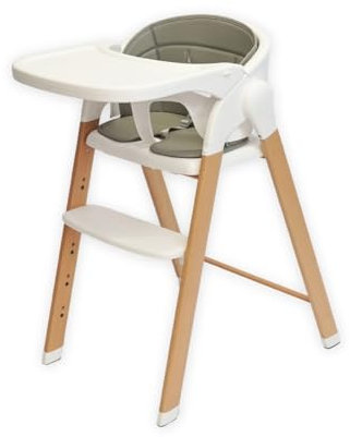 Hochstuhl in weiß – Kinderhochstuhl verstellbar, klappbar, mit Sicherheitsgurt, mitwachsend ab 6 Monaten, Kinderstuhl bis 110 kg belastbar, Holzstuhl, Treppenhochstuhl