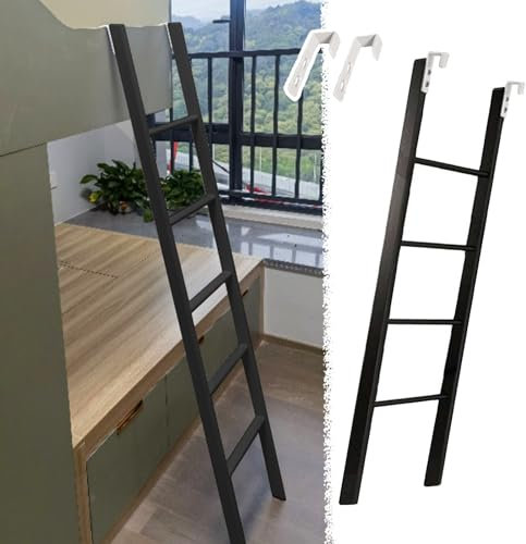 Escalera negra para litera de autocaravana para niños y adultos, ajustable de 45 a 69 pulgadas, escalera de metal con gancho y escalones anchos, perfecta para literas dobles (135 cm)