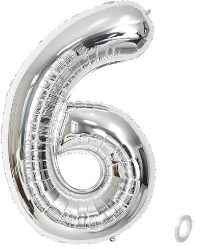 Balorise 40 Zoll Aluminium Luftballon Silber Zahl 6, Helium Unterstützt, Ballon Nummer 0-9, 10-100 (101cm), große Folienballons Dekoration für Geburtstagsfeier, Hochzeit, Jubiläum