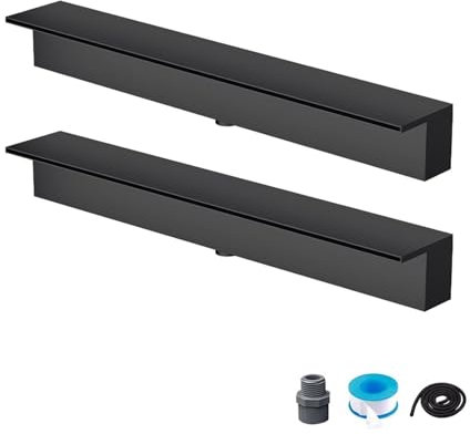 Oracra Cascade Piscine Lot de 2 Cascades Noires de 60 Cm, Kit Cascades pour Petit Bassin Intérieur/extérieur, Fontaines de Piscine Encastrées avec Trop-Plein pour Décoration de Bassin à Carpes Koï