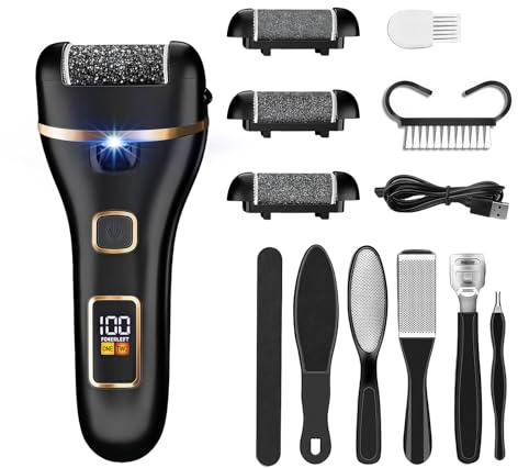 Flintronic Lima Electrica Pies Durezas con 3 Rodillos, Removedor Eléctrico de Callos de Pies, Recargable Aparato de Pedicura Profesional, Eliminar las Durezas y las Callosidades(Negro)