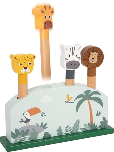 small foot Jumping Animals Stacking Game Safari, with 4 animal figures to jump up, motor skills toy for ages 3+, 12758