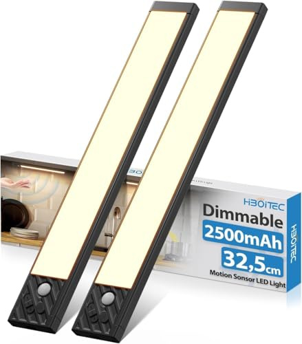 HIBOITEC 2500mAh Luci Armadio Led con Sensore, 350LM Dimmerabile Luce Led Sottopensile, USB Ricaricabile, Senza Fili Magnetica Adesiva Luci per Armadio Scale (Luce Calda, 32,5CM