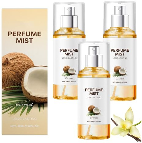 Coconut Women's Perfume Spray, Long-Time Fragrance, Light Texture, Fresher and Gentle, Essential Oils for Hair and Body, Body Spray, Charming Fragrance Anytime, Anywhere, For Everyday Use (3pcs)