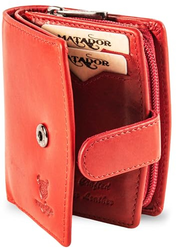 MATADOR Petit Porte Monnaie Cuir #Valence Mini avec Noble Boîte Cadeau, Portefeuille Femme de Luxe avec RFID, Petit Portefeuille avec de Nombreux Compartiments à Cartes Rouge