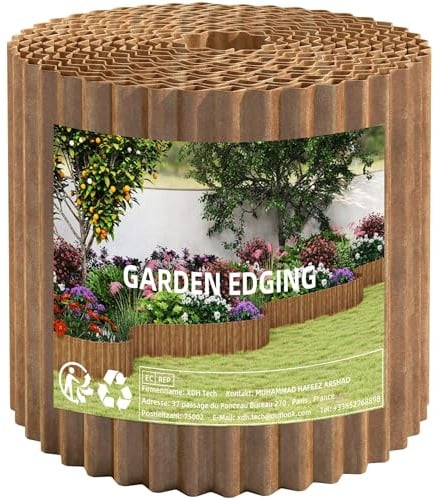 Jebosam Cortenstahl Rasenkante Metall-Beeteinfassung for Garten - 30x1200cm Gewellte Beetumrandung zur DIY-Rasen, Blumenbeet und Landschaftsgestaltung (Echter Rost)
