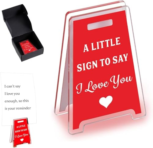 I Love You Sign - Personalised Acrylic Desk Decor, Cute Romantic Gift for Valentine‘s Day, Anniversary, Birthday for Girlfriend, Wife, Mum, Him (Clear Red)