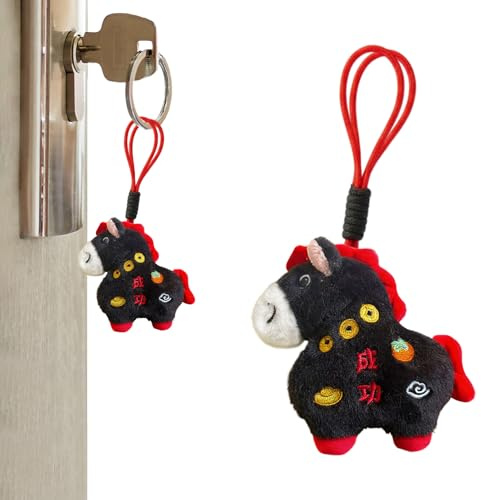 Peluche cheval, pendentif de bénédiction, porte-clés en peluche sur le thème chinois avec lanière, cadeaux de fête de Noël, Nouvel An, festival printemps, accessoire de sac à main,