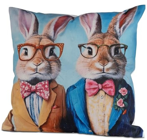 formano Outdoor Kissen mit Füllung 45 cm Ostern Elegantes Hasenpaar im Anzug mit Brille wetterfest Reißverschluss schmutzabweisendes Polyester Dekokissen Zierkissen Osterhase