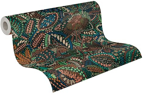 A.S. Création Vliestapete 780252 - Florale Tapete in Blau, Grün - 10,05 m x 0,53 m - Vliestapete Ethno Design