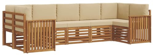 vidaXL Sofagarnituren 7 pcs Natur und Beige Massivholz Akazie, Akazienholz Gartenmöbel-Set, modernes Sofa, Coole Lounge, modulare Sitze, Pooldeck-Style