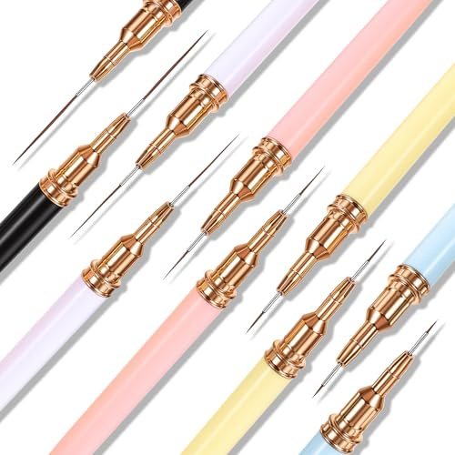 JJUNW 10 Pcs Nail Art Liner Brushes, Thin Liner Nail Brush Set Striping Brushes, Professional Gel Polish Painting Art Design Pen For Long Lines, Thin Details, Detailed Outlines(colorful)