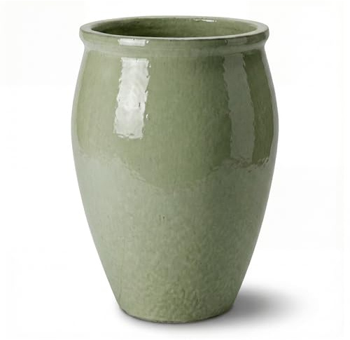 Provencelia Keramik Pflanzkübel Ø 50 x H 68 cm Jade-Perle — Pflanzgefäß groß frostbeständig handgefertigt glasierte Terrakotta Übertopf Garten Terrasse Balkon