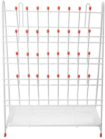 FESTFENDS Escurridor de Tubos de Metal Blanco 32 Clavijas para Laboratorio, Diseño Compacto de Hierro, Fácil Limpieza y Estabilidad Mejorada para Secado y Drenaje