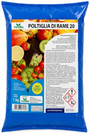 viridia Poltiglia di Rame 20 - Bio 1 kg Concime Inorganico per Piante
