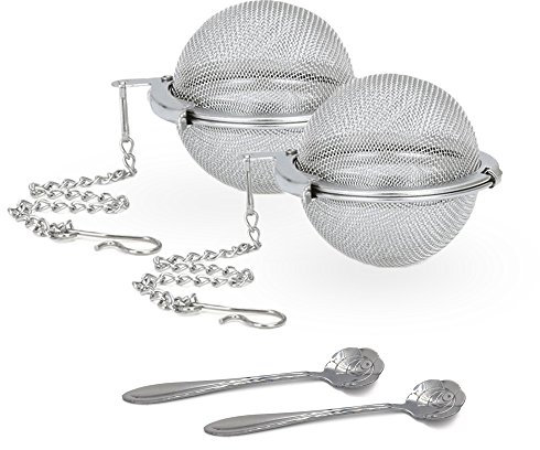 Cloudyfocus Boule à thé en maille et cuillère à thé – 2 pièces, filtres à thé en acier inoxydable, infuseur à thé en vrac, diffuseur d'intervalle pour thé – 5,3 cm