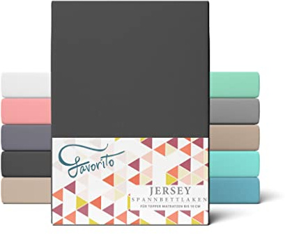 Favorito Topper Spannbettlaken Jersey Baumwolle 90x200-100x200 cm – Schwarz | Für Topper · Rundumgummi · Steghöhe 5–10 cm · Trocknergeeignet · 130 g/m² · 100% Baumwolle · STANDARD 100 by OEKO-TEX