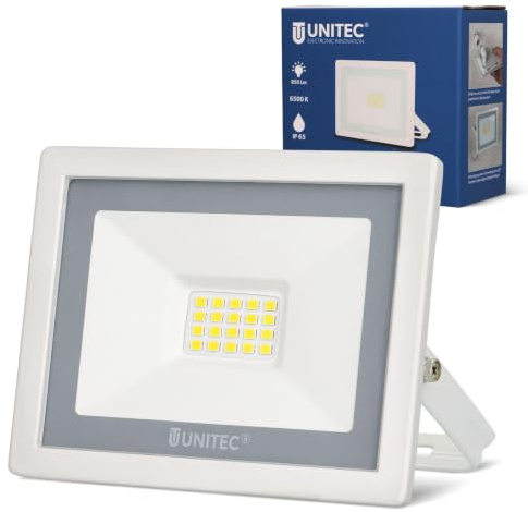 UNITEC LED Strahler 7 W, 850 Lumen, IP65, Aluminiumdruckguss, Stecksystem & Schwenk-Bügel, Sicherheitsglas, energiesparend, langlebig, weiß