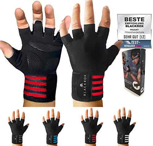 BLACKROX Trainingshandschuhe Vergleichssieger Fitness Handschuhe mit Handgelenkstütze Herren u. Damen, Handschuhe für Kraftsport, Gym Gloves Fitnesshandschuhe, Bodybuilding (Rot, M)