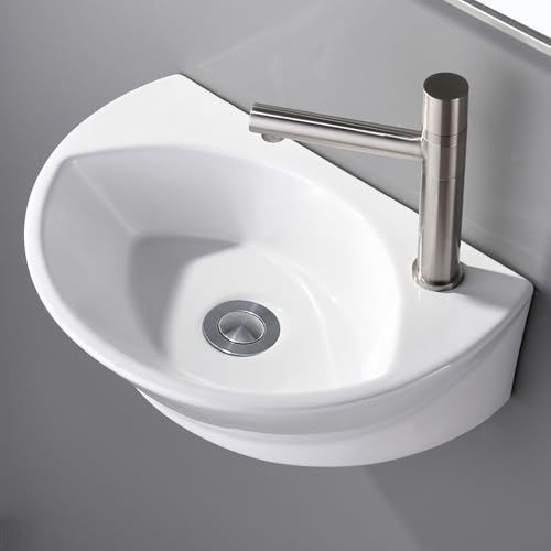 VESLA HOME Kleines Wohnmobil-Badezimmerwaschbecken, 40,6 x 30,5 cm, Porzellan, winzige Wandmontage, Mini-Eckspüle für Waschtisch, halbes Bad, Puderzimmer