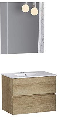 Baikal Conjunto de Mueble de Baño suspendido a la Pared con Fondo Reducido, Melamina 16. Mueble MONTADO Moderno 50 Nature