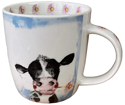 Alex Clark Sunshine Cow Mug - Farmyard Animals - Cow & Daisy - Original Artwork - Cup for Animal Lovers - Gift Ideas - Perfect for Coffee & Tea - Vegan Friendly - Designed in The UK...