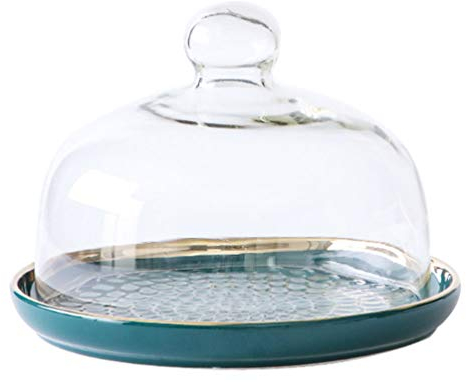1 Cheese Cloche Dome Set Ceramic Dessert Plate Cake Dome Cover Clear Cake Cloche Cover Butter Dish Cake Display Dessert Display Cover Cover Mini Cake Plate ( Green )