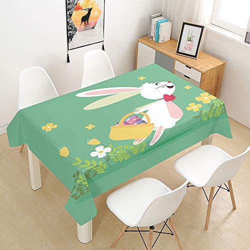 Tischdecke Abwaschbar für Speisetisch, Morbuy Oster Hase Eier Dekoration Quadrat Küchentischabdeckung Wasserabweisend Abwischbar Lotuseffekt Tischtuch Pflegeleicht (140x260cm,Hase)