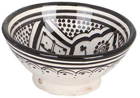 Casa Moro Handbemalte Keramik-Schüssel KS38 mit Ø 15cm aus Marokko | Orientalischer Deko-Teller in schwarz weiß | KS1038