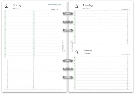 SinnWunder® Premium Kalendereinlagen 2026 - Tages-Kalender - 1 Tag pro Seite - Größe Din A5 - Filofax-Lochung