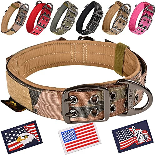 ADITYNA Strapazierfähiges Hundehalsband für mittelgroße Hunde, Camouflage-Halsband mit Griff für Training und Spazierengehen, breit, dick, taktisch, weiches Neopren gepolstert