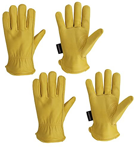 OLSON DEEPAK 2 Paar Leder Gartenhandschuhe für Damen/Herren, Fahrhandschuhe aus Schaffell,Weich und flexibel, HY007, M (2er Pack)