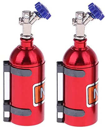 KEEDA 2 Stück Metall Simulierte NOS Stickstoffflasche mit Halterung für 1/10 RC Crawler Auto TRX4 D90 Axial Scx10 Dekoration Zubehör (Rot)