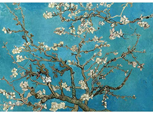 Tableau japonais fleuri | Tableau fleurs de cerisier sur fond bleu turquoise | Tableau sur toile printemps pour chambre & salon