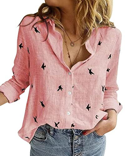 Livonmone Womens Blouse Casual Long Sleeve V Neck Shirts Tops Button Down Basic Loose Tunic T Shirts