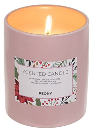 Duftkerze im Keramiktopf Ø 8,5 x 10 cm, Windlicht Kerze als Geschenk und zur Dekoration, Brenndauer ca. 38 Stunden (Peony - pink)