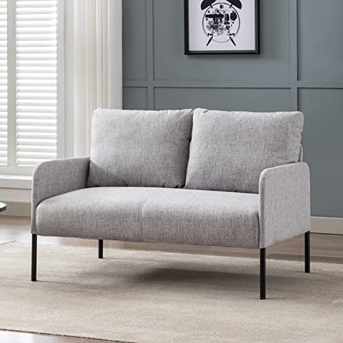 Wahson Sofa 2 Sitzer Couch mit Lehne, gepolsterter Sessel Loungesofa Stoffsofa Metallrahmen, Doppelsofa für Wohnzimmer Empfang Café,Beige