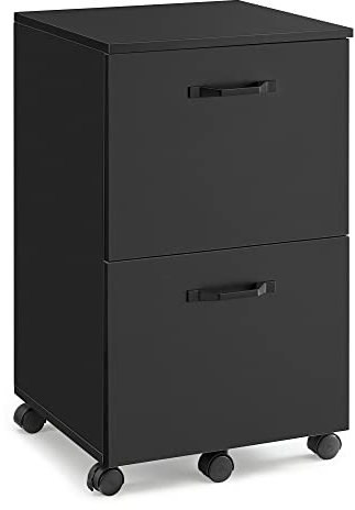 VASAGLE 2-Drawer Filing Cabinet, Mobile File Cabinet for Home Office, Small Rolling Filing Cabinet, Printer Stand, for A4, Letter-Size Files, Hanging File Folders, Matte Black OFC040B16