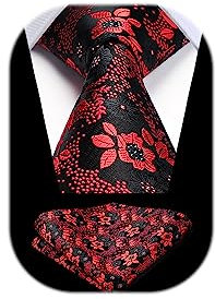 HISDERN Burgundy Ties for Men Wedding Tie and Pocket Square Set Elegant Floral Tie Silk Necktie & Handkerchief Sets Party Business