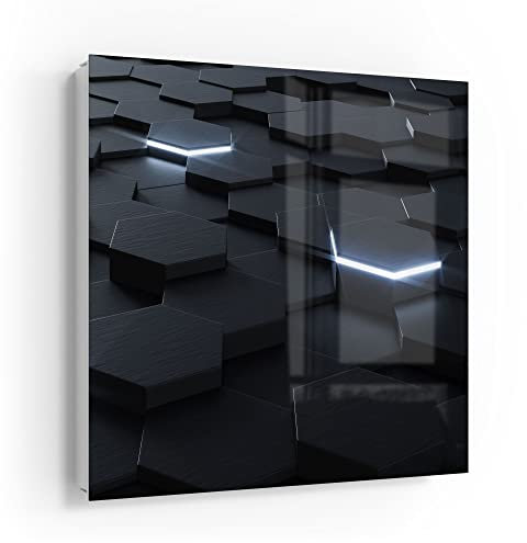 DEQORI Schlüsselkasten weiß | 30x30 cm | Motiv Fläche aus Sechsecken | Glas & Metall Schlüssel-Box | Schlüsselschrank mit 50 Haken + 2 Magnete | Moderne Design Box magnetisch & beschreibbar