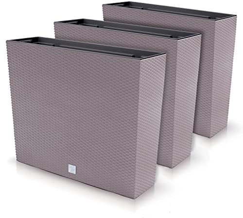 Set di 3 Vasi per Fiori Piante Rettangolari Rato Case T In Plastica 58x18x49,8cm Da Interno Esterno Mocca Volume 44 Litri Design Moderni