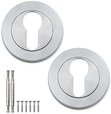 Bwintech 1 Pair 52MM Satin Chrome Lock Cylinder Hole Escutcheon Lock Cylinder Hole Cover
