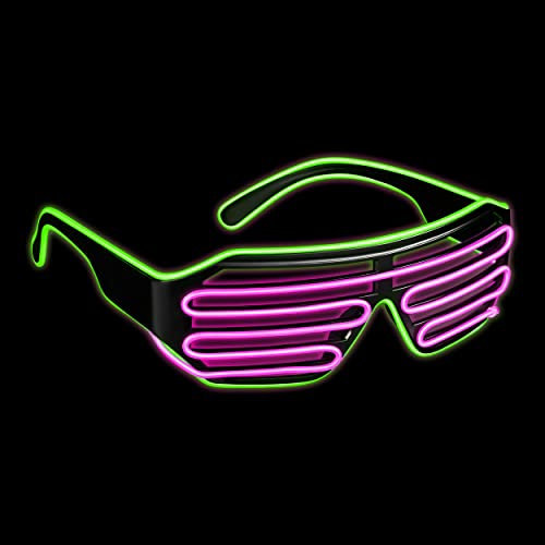 Balinco LED Brille mit 3 Blitzmodi - perfekt geeignet als Techno DJ | Festival | Halloween | Karneval | Fasching als Ergänzung zum Outfit bzw. Kostüm (Neon Grün/Pink)