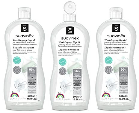 Suavinex, Liquide Vaisselle pour Biberons, Tétines et Accessoires. Liquide Nettoyant pour Biberons. Sans Parfum ni Colorants. Testé Dermatologiquement. 96% d'Ingrédients d'Origine Naturelle. 1500 ml