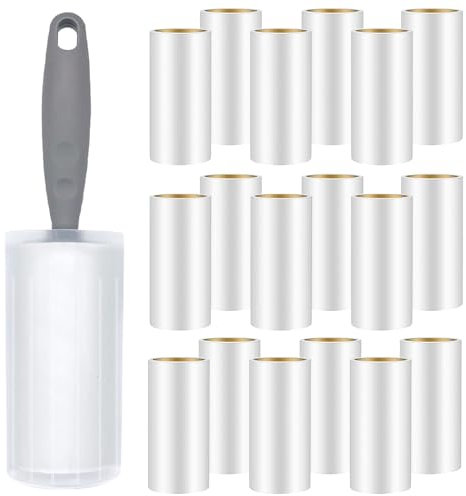 Omtofo 18 Rouleaux Rouleau Poils Animaux, 1080 Feuilles Brosse Collante, 1 poignées + 1 Housse de Protection, Rouleau adhesif Vetement pour VêTements, Cheveux, Canapé, Lit, Poils de Chat et Chien