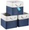OrganiHaus 28x28 Cube Storage Bins Set of 3, Fabric Cube Baskets for Storage Shelves, Foldable Storage Cubes for Kallax Organizer Cube Bins w Rope Handles, Cubby Bins for Nursery Decor, Navy Blue
