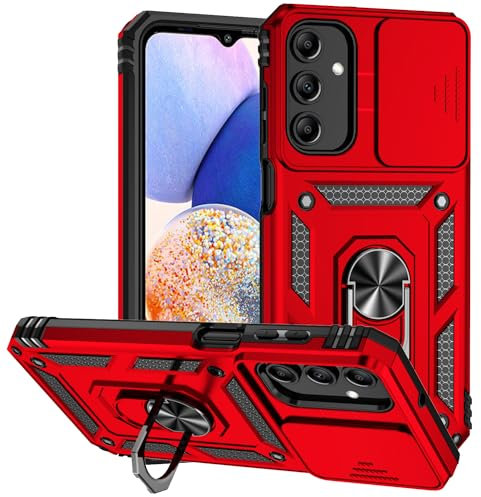 XINYEXIN Kameraschutz Handyhülle für Samsung Galaxy A55 5G Hülle mit 360 Grad Metal Ring Ständer Stoßfest Schutzhülle Hard Case Sliding Camera Cover - Rot