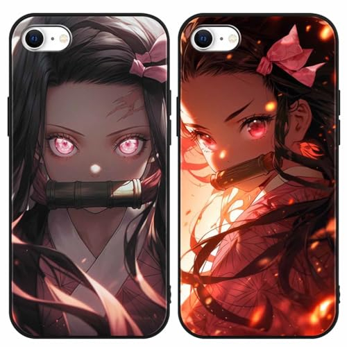 LunarDrift 2 Stück Handyhülle für iPhone 7/iPhone 8/iPhone SE 2022/2020 Hülle 4.7, Anime Kamado Nezuko Mode Muster Design Manga Case Cartoons Schutzhülle TPU Silikon Ultra Dünn Charmant