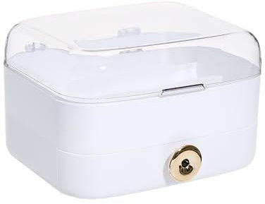 DwellStudio Dustproof Makeup Organizer for Cosmetics and Skincare - Stylish Storage Solution for Your Beauty Essentials, White, White