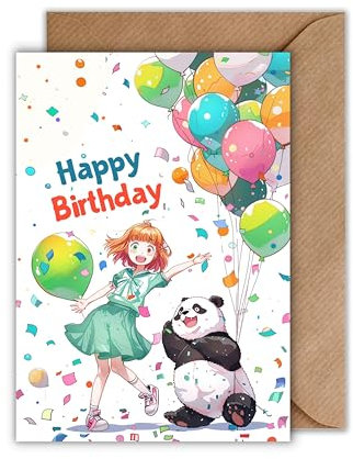 WBdesignz Anime Geburtstagskarte mit Umschlag - Anime Panda Manga Girl Geburtstag Karte für Kinder Glückwunschkarte Mädchen Happy Birthday (DIN A6)